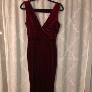 Maroon velvet long v neck gown